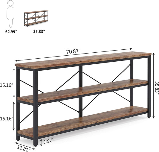 Tribesigns 71" Sofa Tables,Extra Long Couch Table, Narrow Long Console Table, Entryway Table,Sofa Table with 3 Tiers Storage Shelves