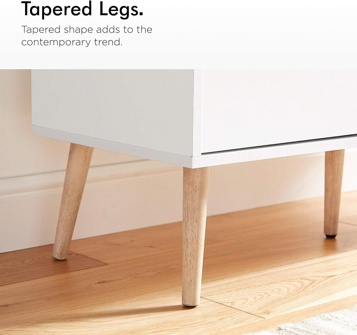 VonHaus Sideboard White & Oak Effect - Small Compact Sideboard Cabinet with 3 Storage Drawers & Cupboards – Nordic Scandi Style Furniture with Tapered Legs - Living Room, Lounge, Home Office & Hallway
