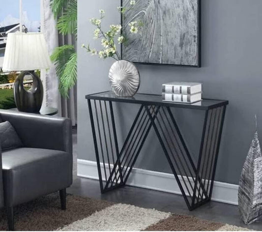 Console table - metal - glass - black - 100cm