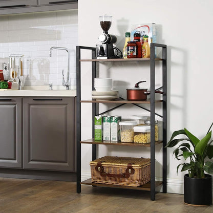 SKY-TOUCH Ladder Shelf, Bookshelf Rack 4 Tier Storage Organizer Shelf, Shelf Unit, Plant Stand, Living Room Bookcases, Industrial Bookshelf, for Bedroom, Kitchen, Office, Brown, 47x26x12 inch