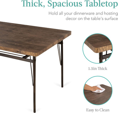 Best Choice Products 6-Piece 55in Wooden Modern Dining Set for Home, Kitchen, Dining Room w/Storage Racks, Rectangular Table, Bench, 4 Chairs, Steel Frame - Brown