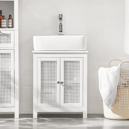 SoBuy BZR35-W Vanity Unit with Grid Look Doors, Bathroom Cabinet, White W x H x D: 50 x 60 x 33 cm