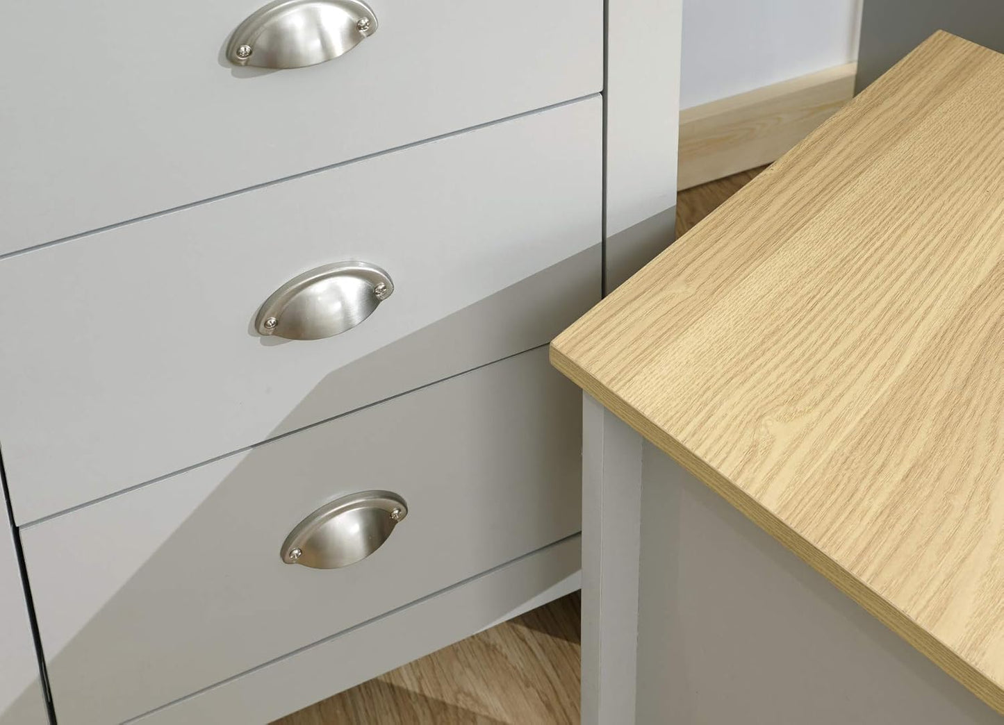 Home Source Grey Dressing Set with Mirror and Stool Jewellery Table, 3 Drawer