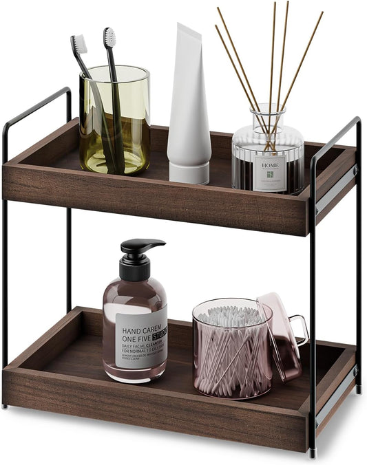Standregal, Abnehmbar Badezimmer Arbeitsplatte mit 2 Etagen Moderne Unterschrankregal Praktischer KÃ¼chen GewÃ¼rzregal aus Holz fÃ¼r aufbewahrung Organizer Vanity Tray Kosmetik Make-up Lagerung