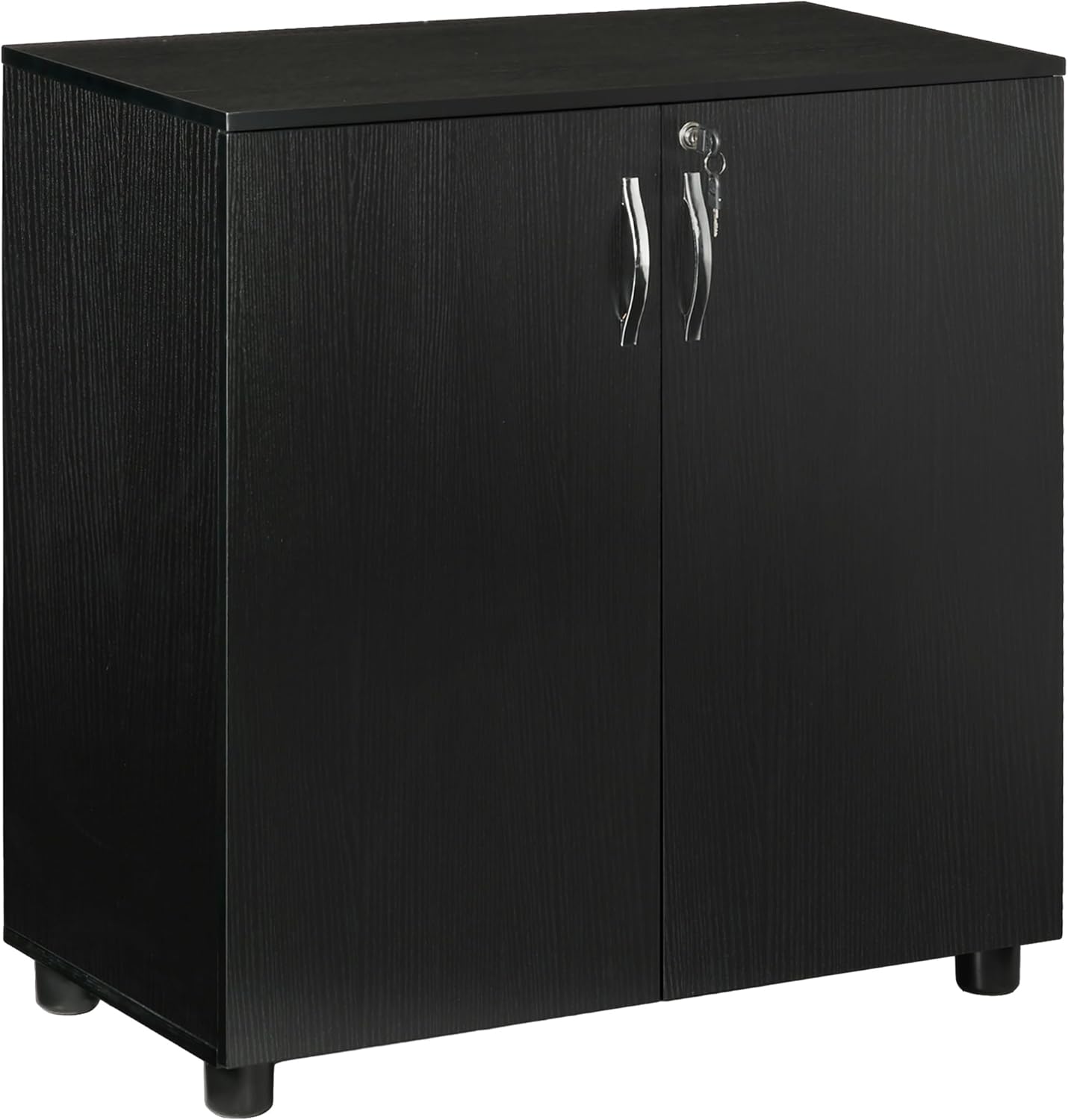 Vinsetto 2-Tier Locking Office Storage Cabinet File Organisation w/Feet Melamine Coating Aluminium Handles 2 Keys Stylish Black