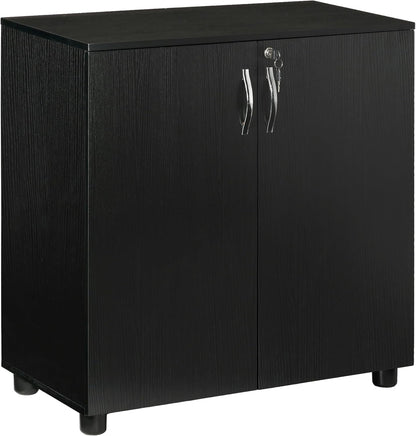 Vinsetto 2-Tier Locking Office Storage Cabinet File Organisation w/Feet Melamine Coating Aluminium Handles 2 Keys Stylish Black