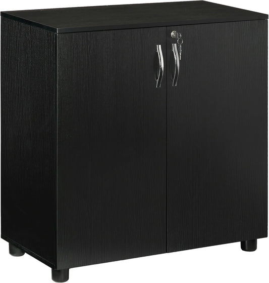 Vinsetto 2-Tier Locking Office Storage Cabinet File Organisation w/Feet Melamine Coating Aluminium Handles 2 Keys Stylish Black