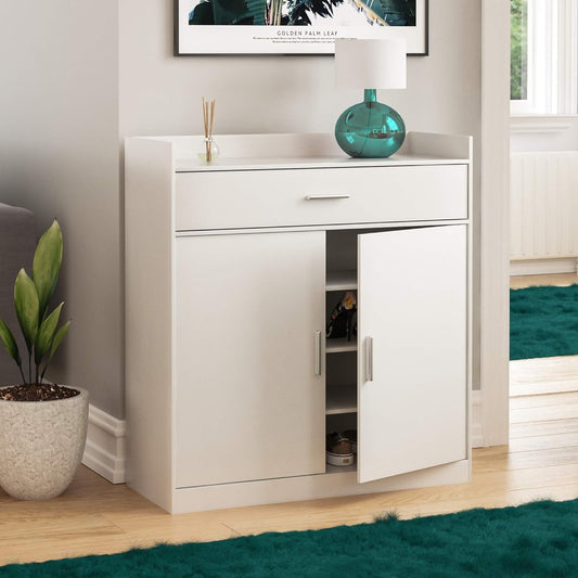 Vida Designs Dalby Modern Shoe Cabinet 2 Door 1 Drawer Hallway Closet Storage Organizer Shoe Rack Shoe Rack Wood Side Unit White