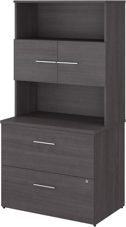Bush Business Furniture Office 500 2 Drawer Lateral File Cabinet with Hutch, 36W, Storm Gray