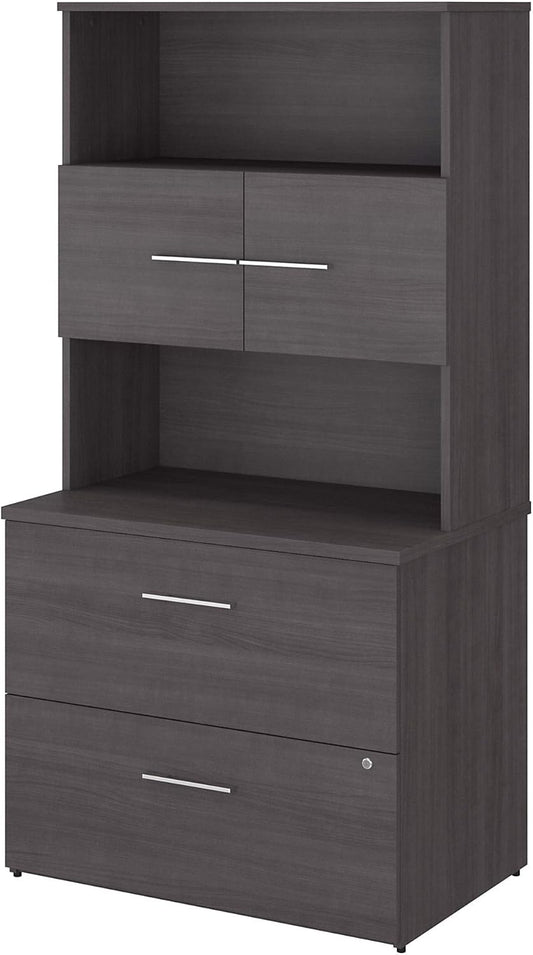 Bush Business Furniture Office 500 2 Drawer Lateral File Cabinet with Hutch, 36W, Storm Gray
