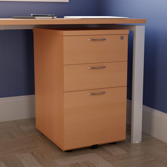 Office Hippo Heavy Duty Pedestal Filing Cabinet, File Cabinet, Office Cabinet with Anti-Tilt Mechanism, Lockable Filing Cabinet, Versatile Under Desk Office Storage - Beech, 3 Drawer
