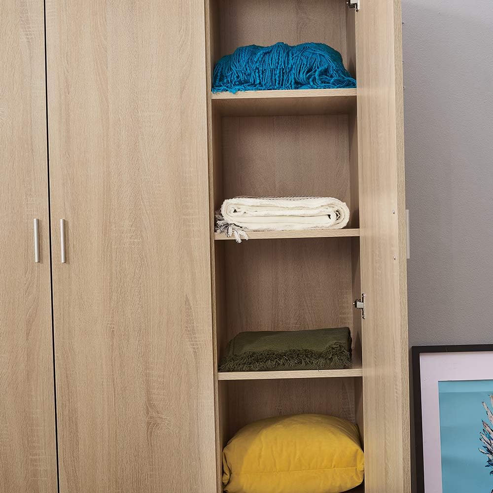 Modern Matt Oak 3 door triple wardrobe with shelves & rail.Slow-close hinges