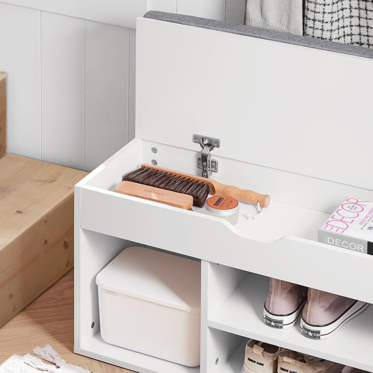 SoBuy FSR45-HG,Shoe Storage Cabinet,Shoe Rack Shoe Bench with Lift Up Bench Top and Grey Cushion