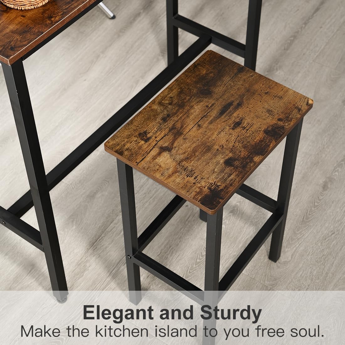 H JINHUI Bar Stools Set of 2, Industrial Style Breakfast Stool Chairs, Counter Height High Stools, Kitchen Bar Stools, 65cm High Seat, for Farmhouse, Living Room, Cafe Pub, Rustic Brown and Black