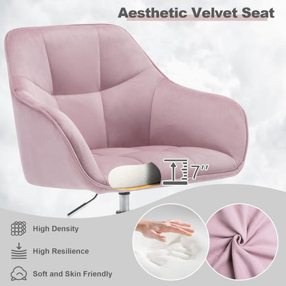 WOLTU Modern Pink Velvet Office Chair, Swivel & Roll, Height Adjustable, Up to 150 kg, with Armrests, for Office, Living Room, Bedroom