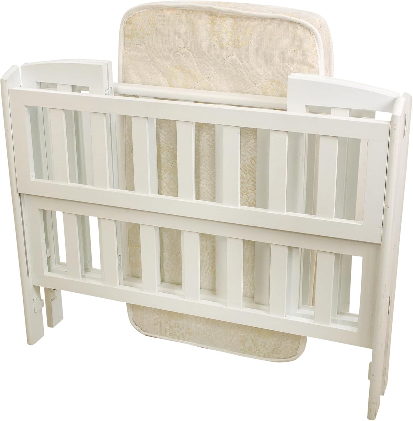 Baby Bed Made of Beech Wood White 3 Levels Open from the Side for Easy Attachment to Mother Bed Comes with Mattress + 4 Pieces Fiber Sides with Sheet and Pillow Free Gift