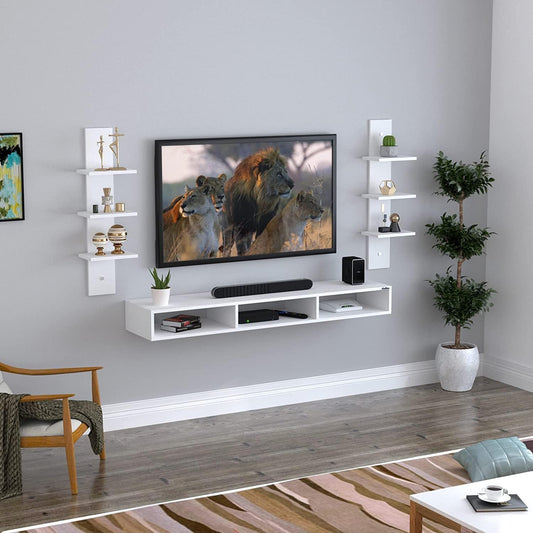 Anikaa Carlet Engineered Wood Wall Mount TV Unit/TV Stand/Wall Set Top Box Stand/TV Cabinet/TV Entertainment Unit (White)(Ideal Upto 40 Inch)(D.I.Y)