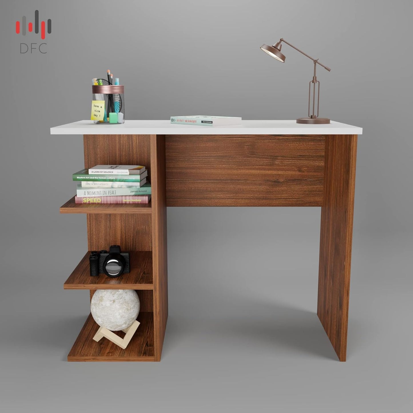 DFC Vello Engineered Wood Writing Study Table with 3 Shelf Storage for Home and Office Wooden Workstation Desk Laptop Computer Table (Matt Finish, Multicolor)