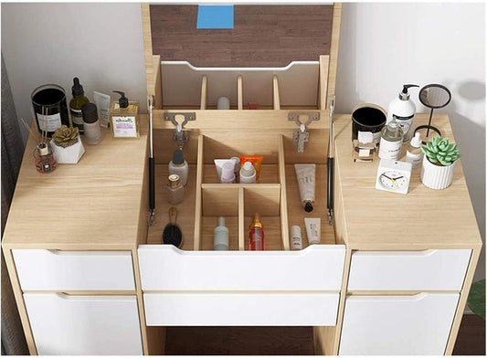 YYUUII Girls Vanity Set Dressing Table 2-in-1 Modern Makeup Vanity Desk for Bedroom, Cushioned Stool, Vanity Table with Drawers Dresser Desk for Woman (Color : Natural, Size : 80x40x80cm)
