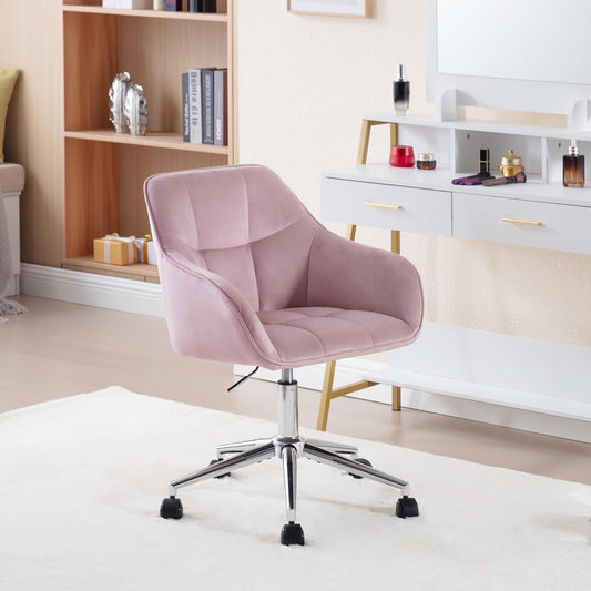 WOLTU Modern Pink Velvet Office Chair, Swivel & Roll, Height Adjustable, Up to 150 kg, with Armrests, for Office, Living Room, Bedroom