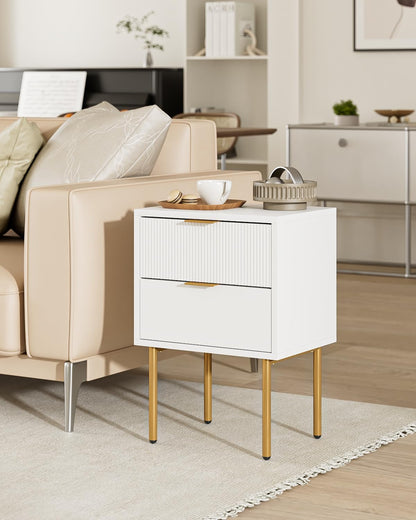 AEPOALUA Nightstand,Small Bedside Table with Gold Frame,White Night Stand,Bedside Furniture,Side Table with Drawer and Shelf for Bedroom,Living Room (Classic, White)