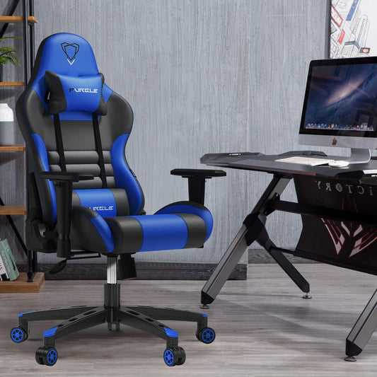 Furgle Gaming Chair, Gocker Ergonomic 3D Swivel Chair - One-Piece Steel Frame, PU Leather, Gas Lift - Black, Blue, Multicolor