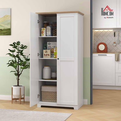 HOMCOM 172cm Wooden Storage Cabinet Cupboard With 2 Doors 4 Shelves White Living Room Bedroom Office
