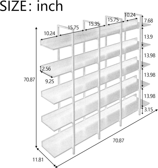 LiviNest 5-Tier Industrial Style Bookcase - Vintage Steel Standing Large Open Bookshelf - Display Shelves for Home Office Brown
