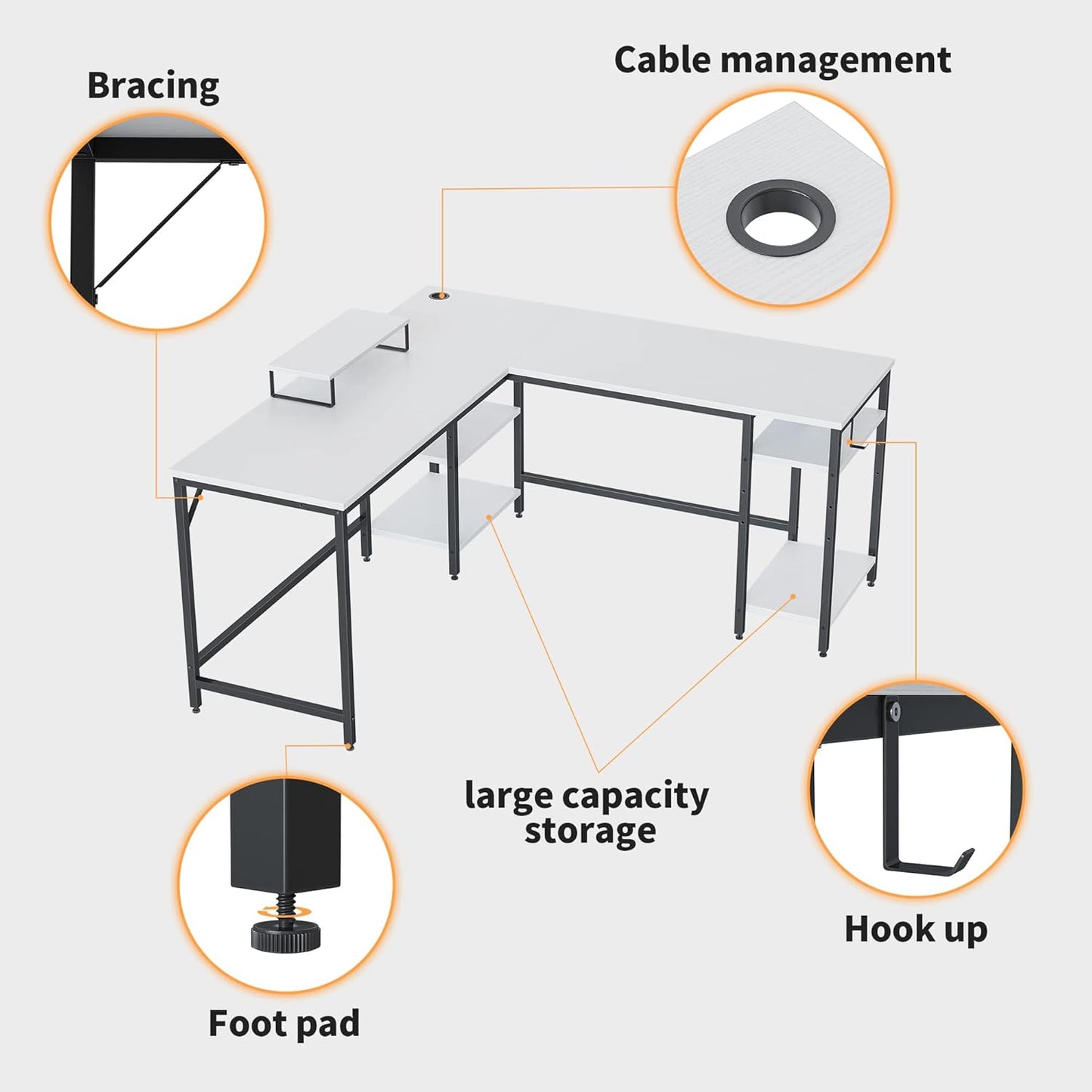 CubiCubi L Shaped Desk White