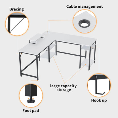 CubiCubi L Shaped Desk White
