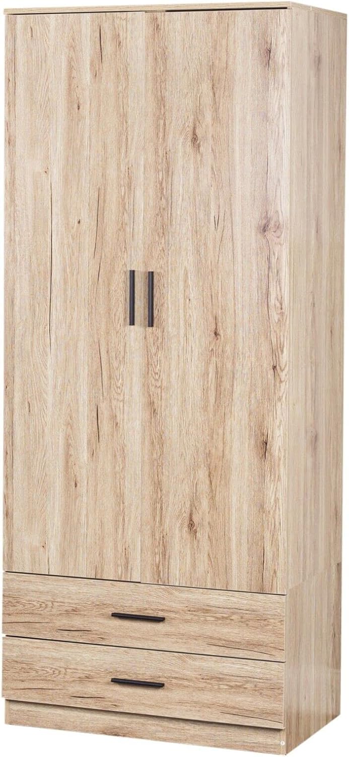 URBNLIVING Oak Wooden Bedroom Furniture Cabinet Chest of Drawers Dressing Table Wardrobe - 2 Door Wardrobe