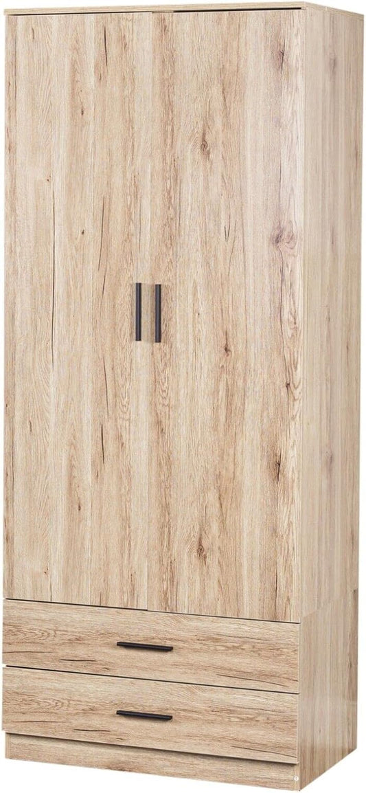 URBNLIVING Oak Wooden Bedroom Furniture Cabinet Chest of Drawers Dressing Table Wardrobe - 2 Door Wardrobe