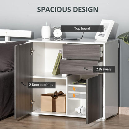 FurniFlex 2-Drawers High Gloss Sideboard Cabinet with Push-Open Design, Light Grey/White