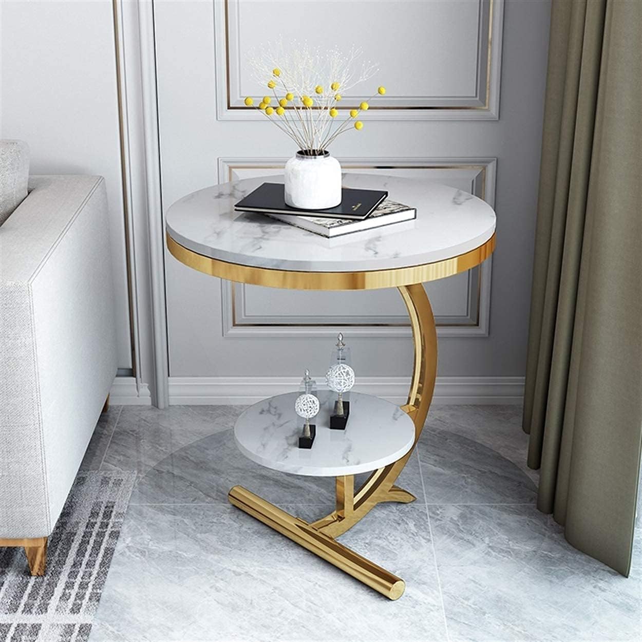 LYLY Nordic Living Room Coffee Table - Balcony & Corner Sofa Table, Stainless Steel, Small & Round Glass Top