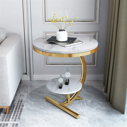 LYLY Nordic Living Room Coffee Table - Balcony & Corner Sofa Table, Stainless Steel, Small & Round Glass Top