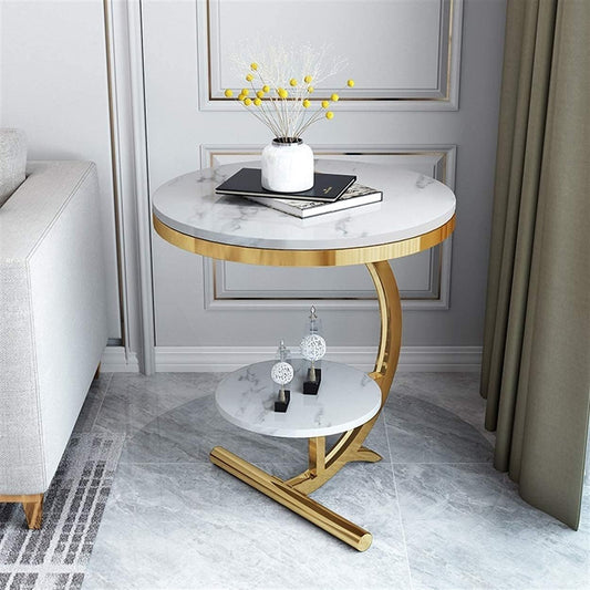 LYLY Nordic Living Room Coffee Table - Balcony & Corner Sofa Table, Stainless Steel, Small & Round Glass Top