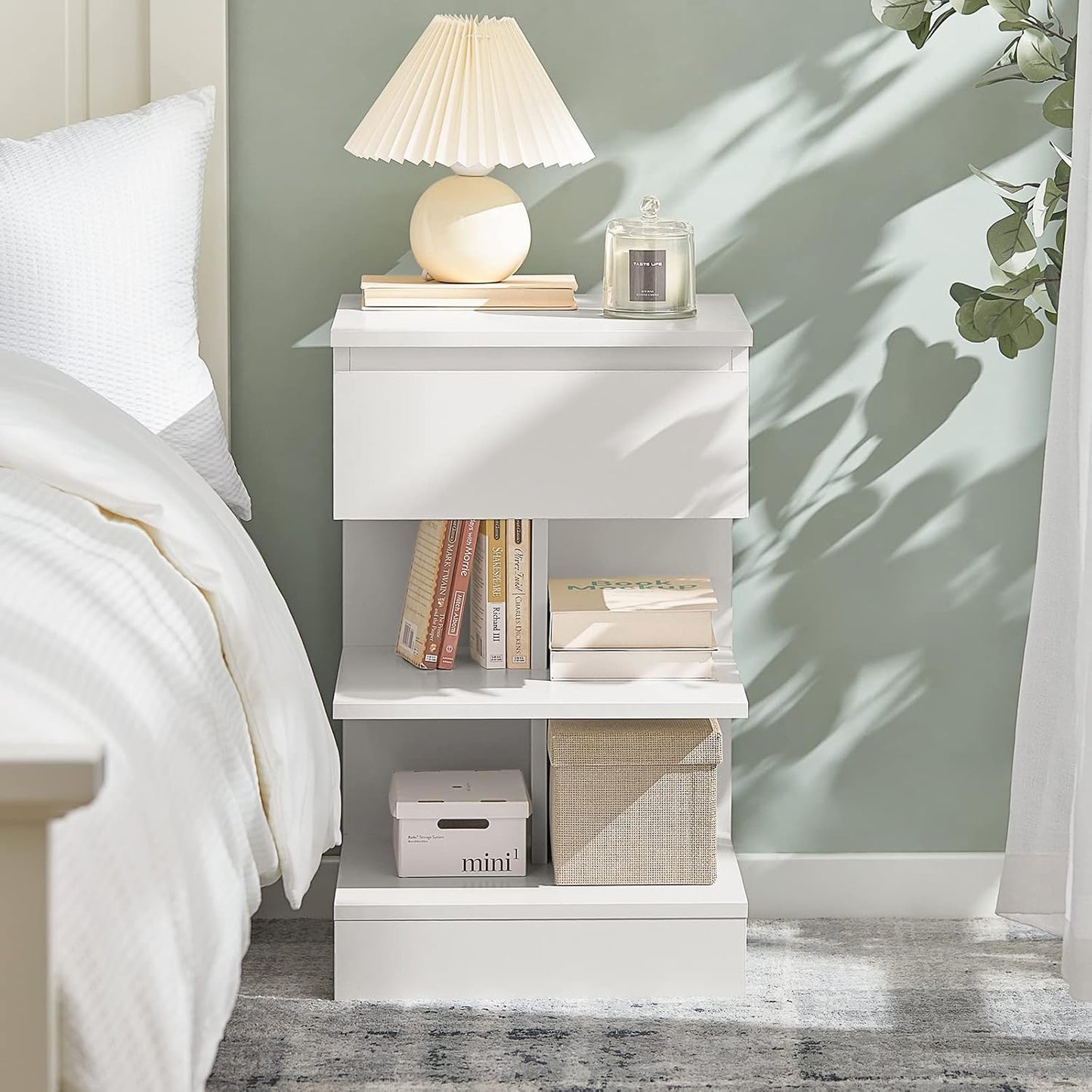 SoBuy FBT49-W Side Table Bedside Table with 1 Drawer and 3 Shelves White W x H x H x D: 39 x 65 x 39 cm