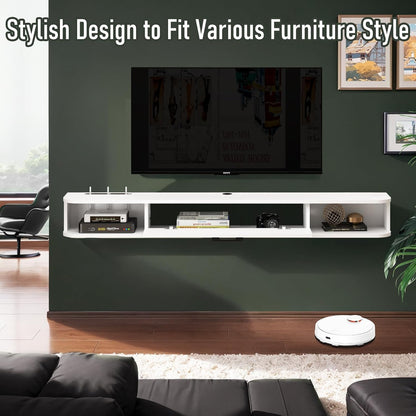 Bixiaomei Floating TV Unit, 47'' Wall Mounted TV Cabinet, Floating Shelves with Door, Modern Entertainment Media Console Center Large Storage TV Bench for Living Room & Office (47.24IN, White)