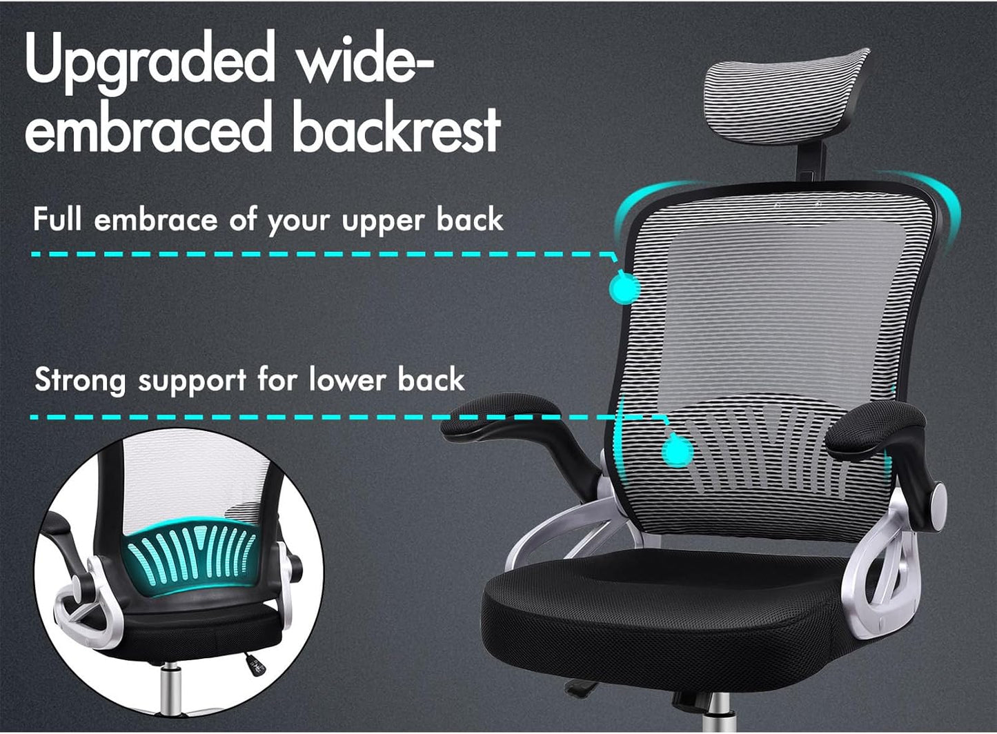ALFORDSON Ergonomic Office Chair, Desk Chair with Adjustable Headrest, Armrests, Swivel Chair with Rocker Function, Higher Backrest, 180 kg Load Capacity, Black