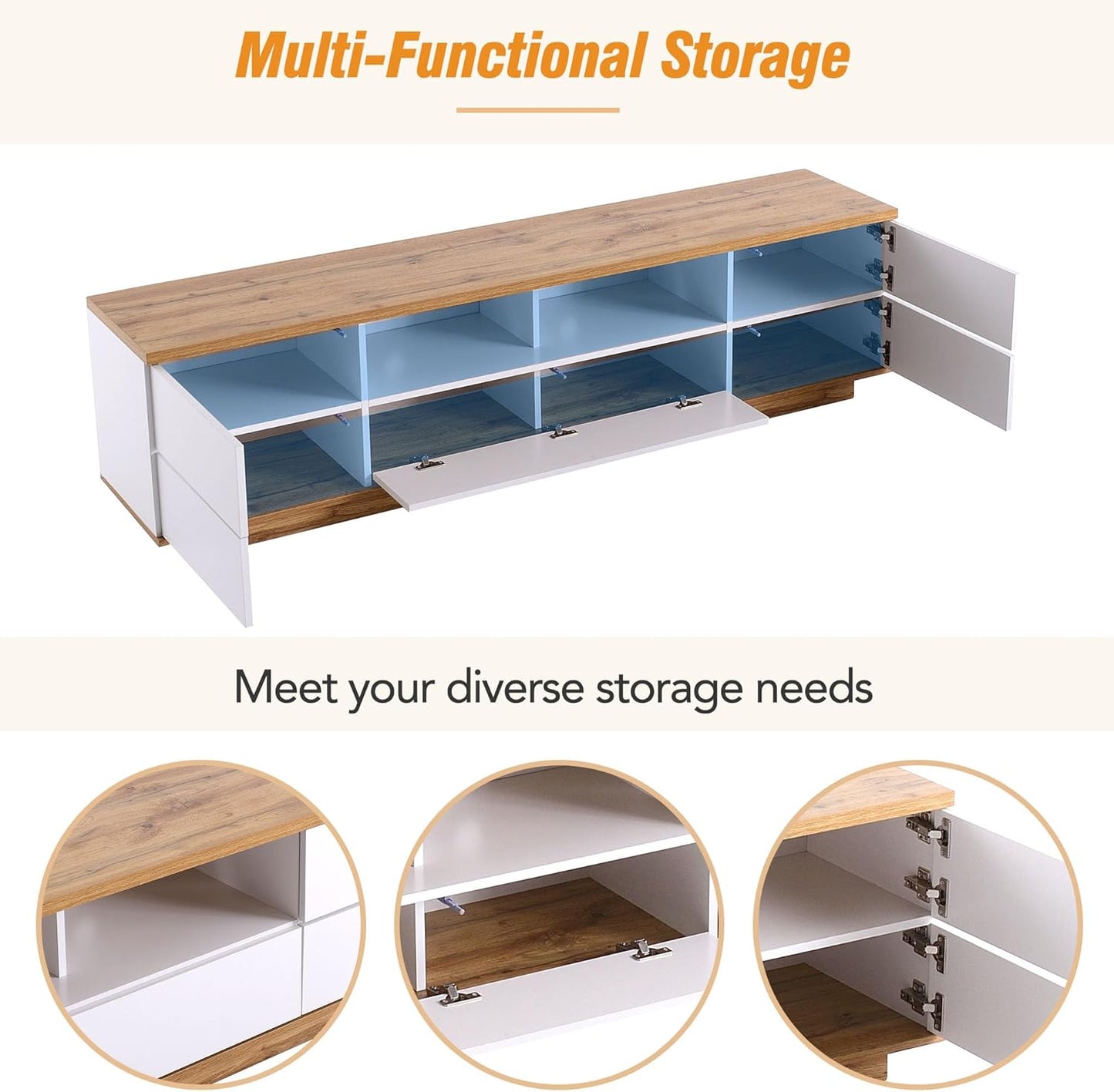 Merax Wood TV Stand Entertainment Center with Storage Cabinets & Open Shelves, Modern TV Console Table for TVs Up to 80” for Living Room Bedroom (White)