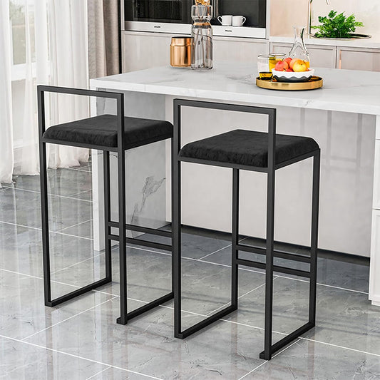 KAMPCO Bar Stool with Backrest, Velvet Bar Chair for Dining Room, Black
