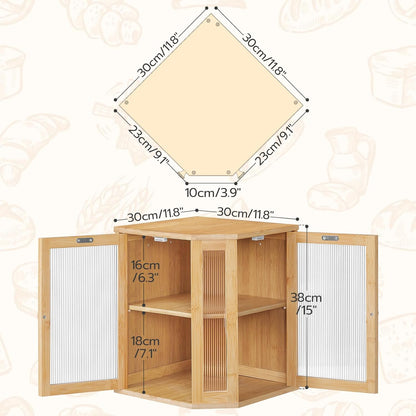 HOOBRO Bamboo Bread Box, Kitchen Countertop Corner Bread Box, Large Capacity 2-Tier Bread Box, Bread Storage Container with Dual Rippled Acrylic Doors, for Kitchen Food Storage, Natural YL12MB01