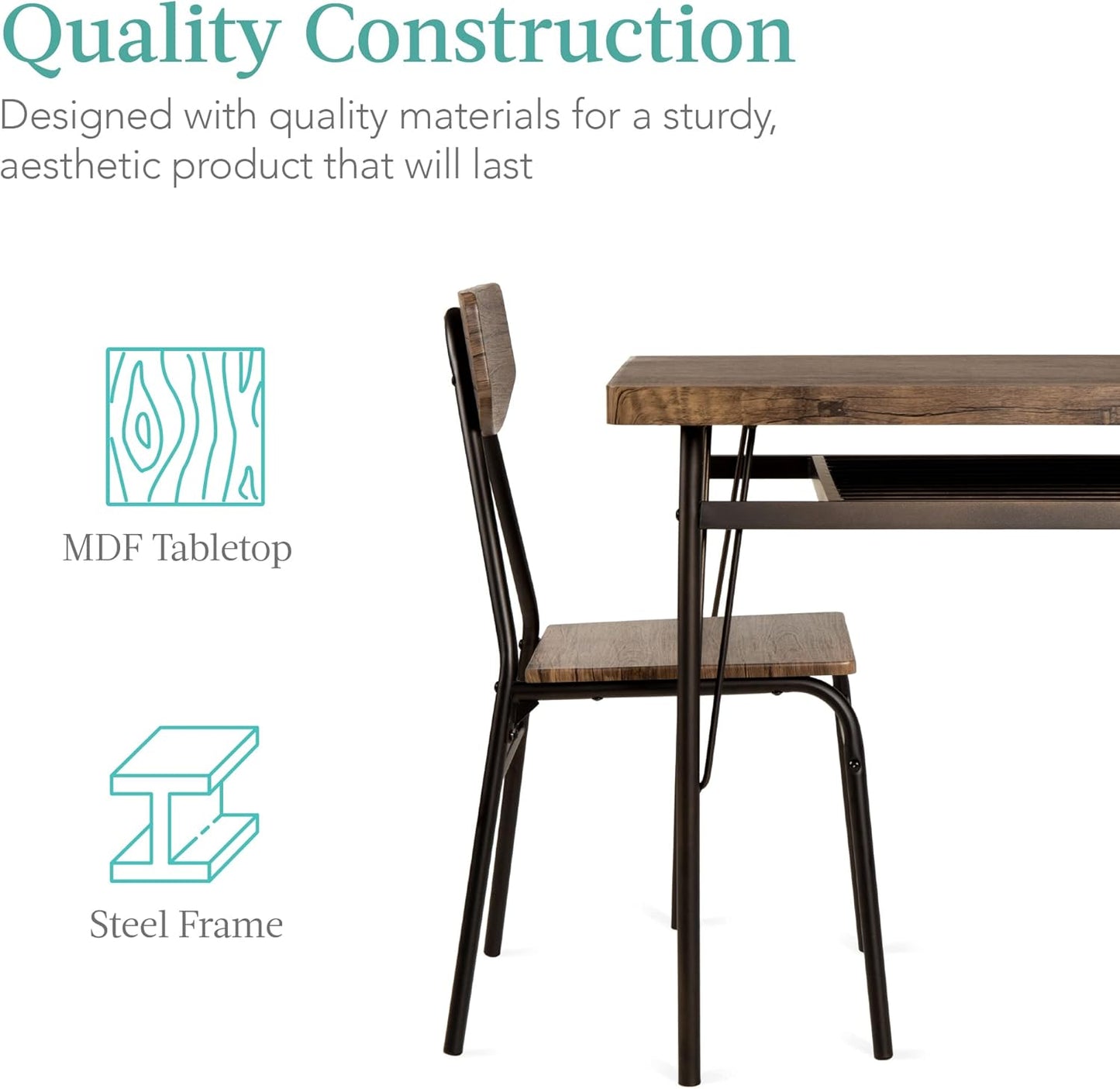 Best Choice Products 6-Piece 55in Wooden Modern Dining Set for Home, Kitchen, Dining Room w/Storage Racks, Rectangular Table, Bench, 4 Chairs, Steel Frame - Brown