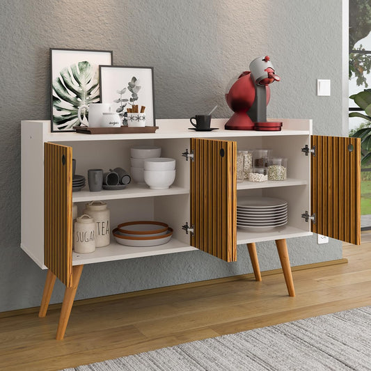 Lojas RPM Buffet Sideboard Dallas Feet Retro Stick 4 Doors Dining Room Decor Coffee Corner - Off White|Ripped Nature - Furniture