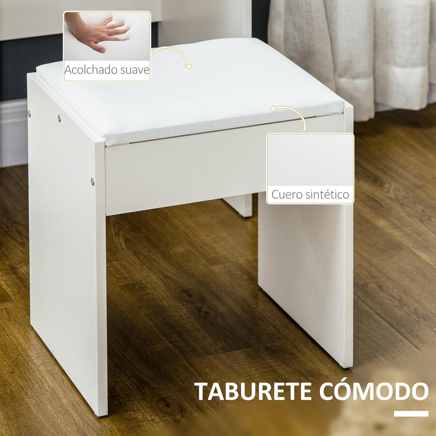 HOMCOM Makeup Vanity with Stool and Mirror Makeup Table with 4 Drawers 4 Storage Compartments Modern Style 80 x 38 x 143 cm White