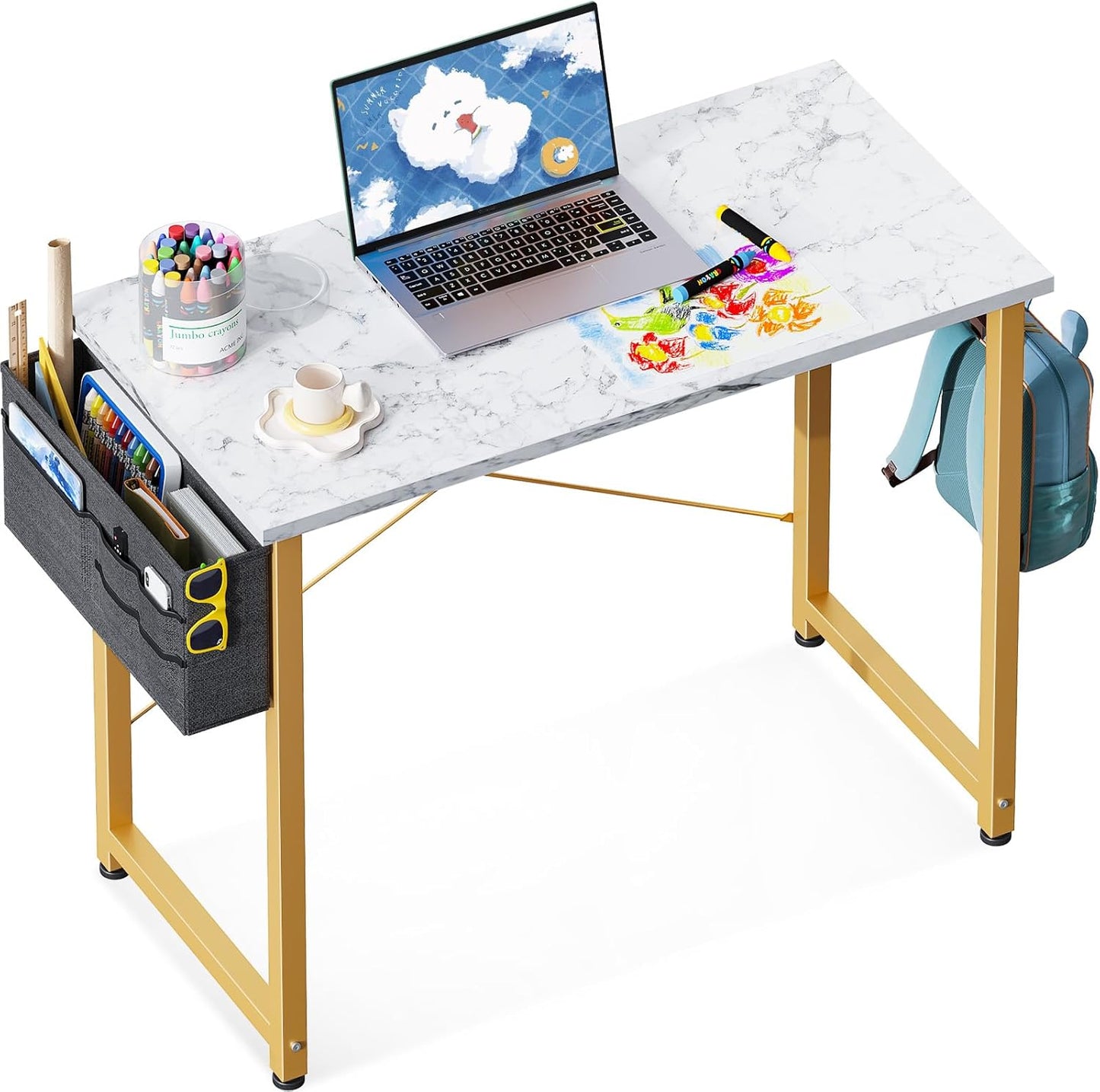 ODK Study Computer Desk 40 inch Home Office Writing Small Desk, Modern Simple Style PC Table with Storage Bag and Headphone Hook, Vintage