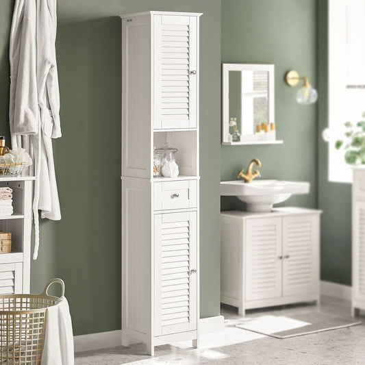 SoBuy FRG236-W,Tall Bathroom Cabinet,Storage Unit with 2 Shutter Doors and 1 Drawer, H170cm
