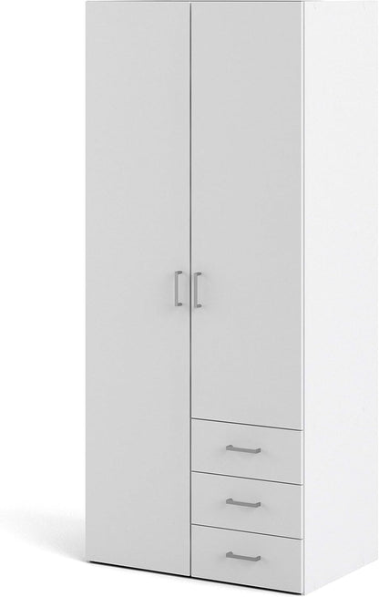 Furniture To Go | Space, Wood, White, Wardrobe with 2 Doors + 3 Drawers