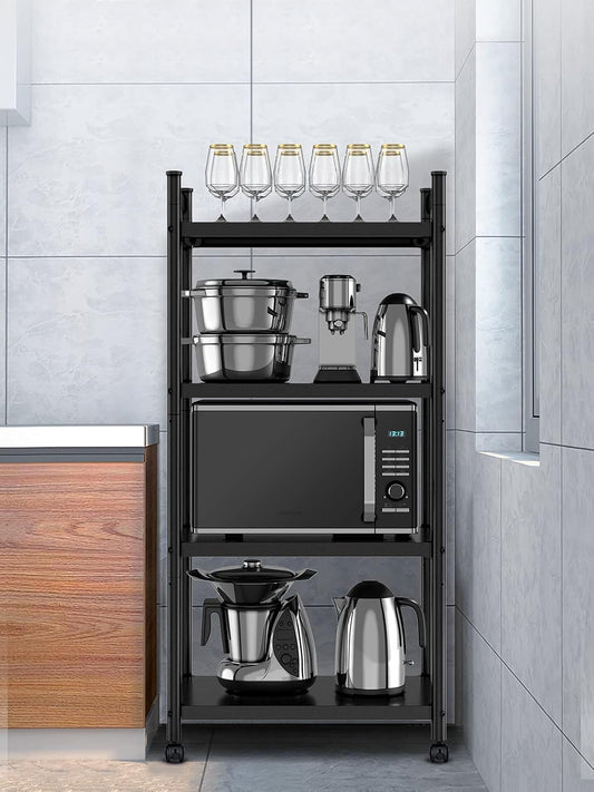iBune 4-Tier Metal Steel Extra Heavy Duty Kitchen Storage Shelves with Rolling Wheels , Adjustable 400LBS Standing Organizer Shelf Rack for Kitchen/Livingroom/Bedroom (23.6 L x 14.6 W x 43.3 H)