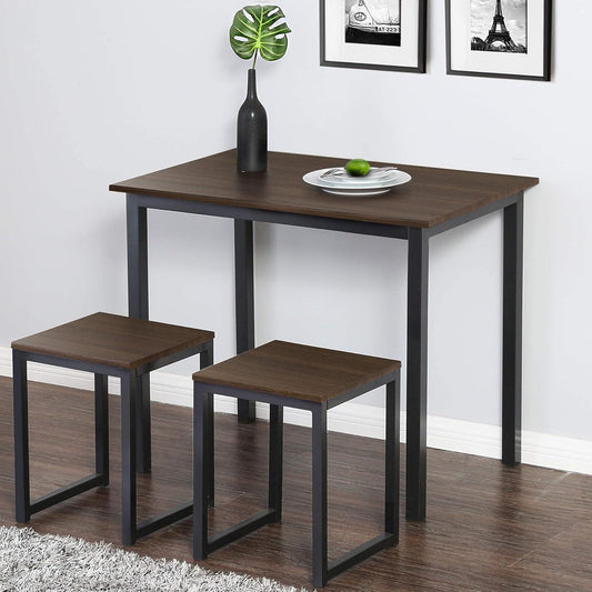 HOMOOI HOMURY 3 Piece Dining Table Set with Two Stools, Compact Kitchen Table for Kitchen, Dining Room, Dinette, Breakfast Nook, Dark Wood